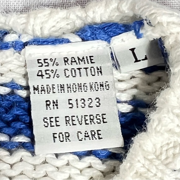 VINTAGE CHAUS Blue White Short Sleeve Sweater Knit Top Women's Size L - Picture 15 of 16